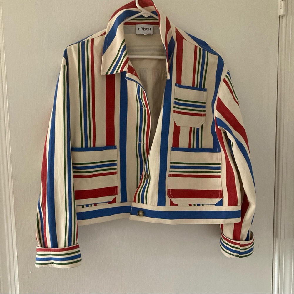 FRNCH Paris Striped Button Up Long Sleeve 100% Cotton Shirt Jacket Womens Large
